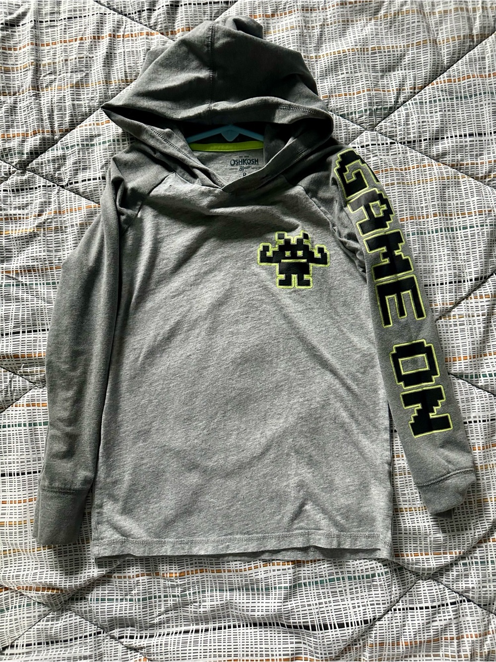 OshKosh B'gosh Gray Hoodie with Neon Yellow Graphic